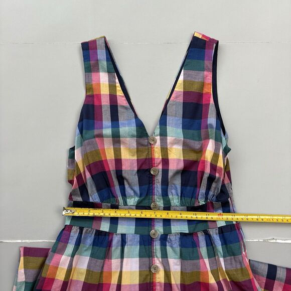 J. CREW Women 2 Mixed Madras Plaid Button-Up Picnic Midi Dress V-Neck Pockets - Picture 11 of 15